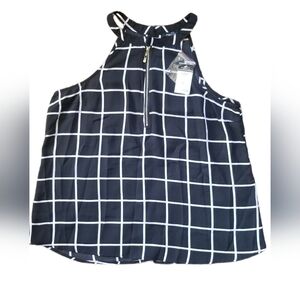 NWT Rue 21 Womens Large Blouse Black & White Geometric Design Classic Relaxed